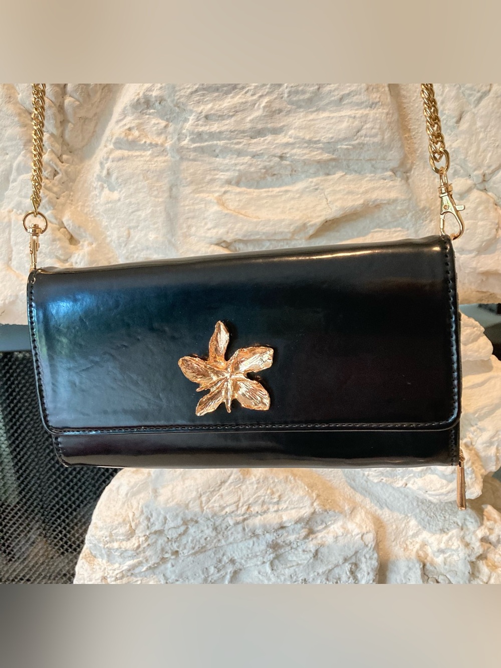 NWOT Anne Klein black glossy flap crossbody/ wallet/ clutch